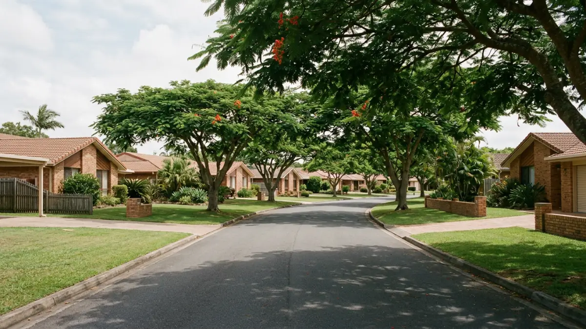 Established leafy street of brick and tile family homes, typical of Ashmore on the Gold Coast